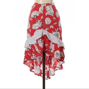 ANTHRO-JAASE red floral high low boho skirt